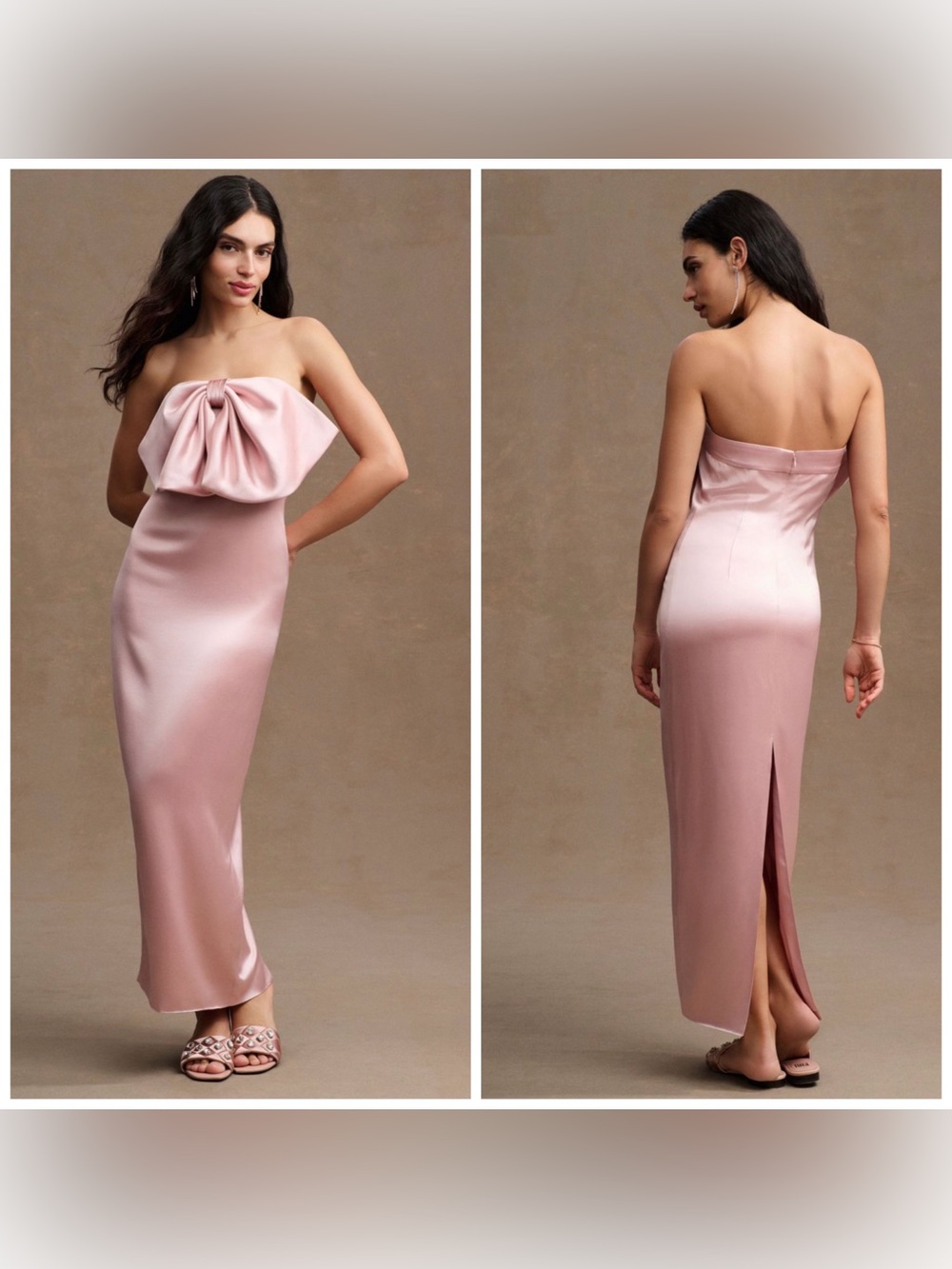 Ronny Kobo Selina Strapless Bow Midi Dress‎ Pink Size 6 Satin